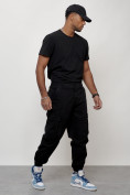 Оптом Джинсы карго мужские с накладными карманами черного цвета 2426Ch в Астане, фото 11
