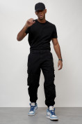 Оптом Джинсы карго мужские с накладными карманами черного цвета 2426Ch в Тольятти, фото 5
