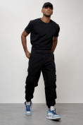 Оптом Джинсы карго мужские с накладными карманами черного цвета 2426Ch в Тюмени, фото 6