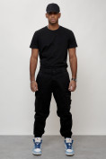Оптом Джинсы карго мужские с накладными карманами черного цвета 2426Ch в Барнауле, фото 9