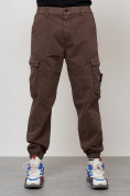 Оптом Джинсы карго мужские с накладными карманами коричневого цвета 2426K, фото 5