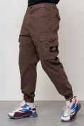 Оптом Джинсы карго мужские с накладными карманами коричневого цвета 2426K, фото 6