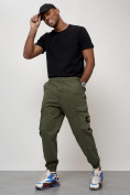 Оптом Джинсы карго мужские с накладными карманами цвета хаки 2426Kh, фото 10