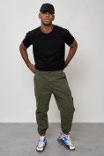 Оптом Джинсы карго мужские с накладными карманами цвета хаки 2426Kh, фото 12