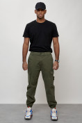 Оптом Джинсы карго мужские с накладными карманами цвета хаки 2426Kh, фото 5