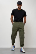 Оптом Джинсы карго мужские с накладными карманами цвета хаки 2426Kh в Уфе, фото 9