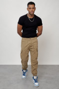 Оптом Джинсы карго мужские с накладными карманами бежевого цвета 2427B в Самаре, фото 10
