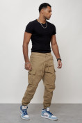Оптом Джинсы карго мужские с накладными карманами бежевого цвета 2427B в Перми, фото 3