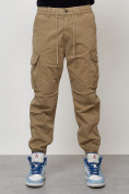 Оптом Джинсы карго мужские с накладными карманами бежевого цвета 2427B в Новосибирске, фото 5