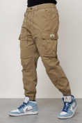 Оптом Джинсы карго мужские с накладными карманами бежевого цвета 2427B в Сочи, фото 6
