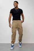 Оптом Джинсы карго мужские с накладными карманами бежевого цвета 2427B в Волгоградке, фото 9