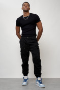 Оптом Джинсы карго мужские с накладными карманами черного цвета 2427Ch в Астане, фото 10