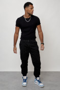 Оптом Джинсы карго мужские с накладными карманами черного цвета 2427Ch в Оренбурге, фото 12