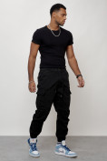 Оптом Джинсы карго мужские с накладными карманами черного цвета 2427Ch в Ижевск, фото 3