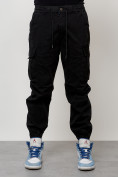 Оптом Джинсы карго мужские с накладными карманами черного цвета 2427Ch в Алма-Ате, фото 5