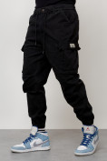 Оптом Джинсы карго мужские с накладными карманами черного цвета 2427Ch в Барнауле, фото 6