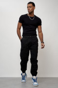 Оптом Джинсы карго мужские с накладными карманами черного цвета 2427Ch в Омске, фото 9