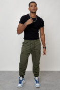 Оптом Джинсы карго мужские с накладными карманами цвета хаки 2427Kh в Тюмени, фото 10