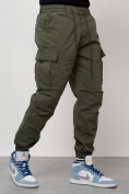 Оптом Джинсы карго мужские с накладными карманами цвета хаки 2427Kh, фото 2