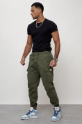 Оптом Джинсы карго мужские с накладными карманами цвета хаки 2427Kh в Уфе, фото 6