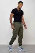 Оптом Джинсы карго мужские с накладными карманами цвета хаки 2427Kh, фото 7