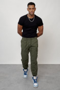 Оптом Джинсы карго мужские с накладными карманами цвета хаки 2427Kh, фото 9