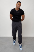 Оптом Джинсы карго мужские с накладными карманами темно-серого цвета 2427TC, фото 11
