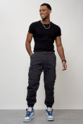 Оптом Джинсы карго мужские с накладными карманами темно-серого цвета 2427TC, фото 5