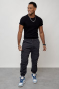 Оптом Джинсы карго мужские с накладными карманами темно-серого цвета 2427TC в Сочи, фото 6