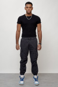 Оптом Джинсы карго мужские с накладными карманами темно-серого цвета 2427TC, фото 7