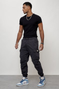 Оптом Джинсы карго мужские с накладными карманами темно-серого цвета 2427TC, фото 8