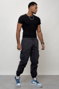 Оптом Джинсы карго мужские с накладными карманами темно-серого цвета 2427TC в Иркутске, фото 9