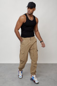 Оптом Джинсы карго мужские с накладными карманами бежевого цвета 2428B в Волгоградке, фото 4