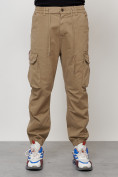Оптом Джинсы карго мужские с накладными карманами бежевого цвета 2428B в Уфе, фото 5