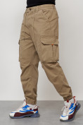 Оптом Джинсы карго мужские с накладными карманами бежевого цвета 2428B в Ульяновске, фото 6