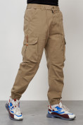 Оптом Джинсы карго мужские с накладными карманами бежевого цвета 2428B в Кемерово, фото 7