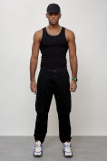 Оптом Джинсы карго мужские с накладными карманами черного цвета 2428Ch