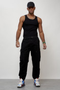 Оптом Джинсы карго мужские с накладными карманами черного цвета 2428Ch в Казани, фото 10