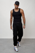 Оптом Джинсы карго мужские с накладными карманами черного цвета 2428Ch в Барнауле, фото 12
