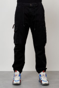 Оптом Джинсы карго мужские с накладными карманами черного цвета 2428Ch в Нижнем Новгороде, фото 5