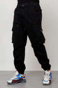 Оптом Джинсы карго мужские с накладными карманами черного цвета 2428Ch в Волгоградке, фото 6