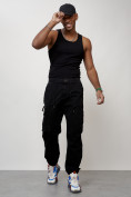Оптом Джинсы карго мужские с накладными карманами черного цвета 2428Ch во Владивостоке, фото 9