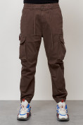 Оптом Джинсы карго мужские с накладными карманами коричневого цвета 2428K, фото 5