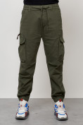 Оптом Джинсы карго мужские с накладными карманами цвета хаки 2428Kh в Самаре, фото 3