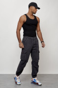 Оптом Джинсы карго мужские с накладными карманами темно-серого цвета 2428TC, фото 11