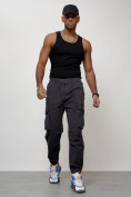 Оптом Джинсы карго мужские с накладными карманами темно-серого цвета 2428TC, фото 5