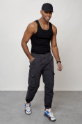 Оптом Джинсы карго мужские с накладными карманами темно-серого цвета 2428TC, фото 7