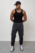 Оптом Джинсы карго мужские с накладными карманами темно-серого цвета 2428TC, фото 8