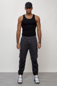 Оптом Джинсы карго мужские с накладными карманами темно-серого цвета 2428TC, фото 9