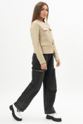 Оптом Короткая кожаная куртка женская бежевого цвета 245B, фото 5